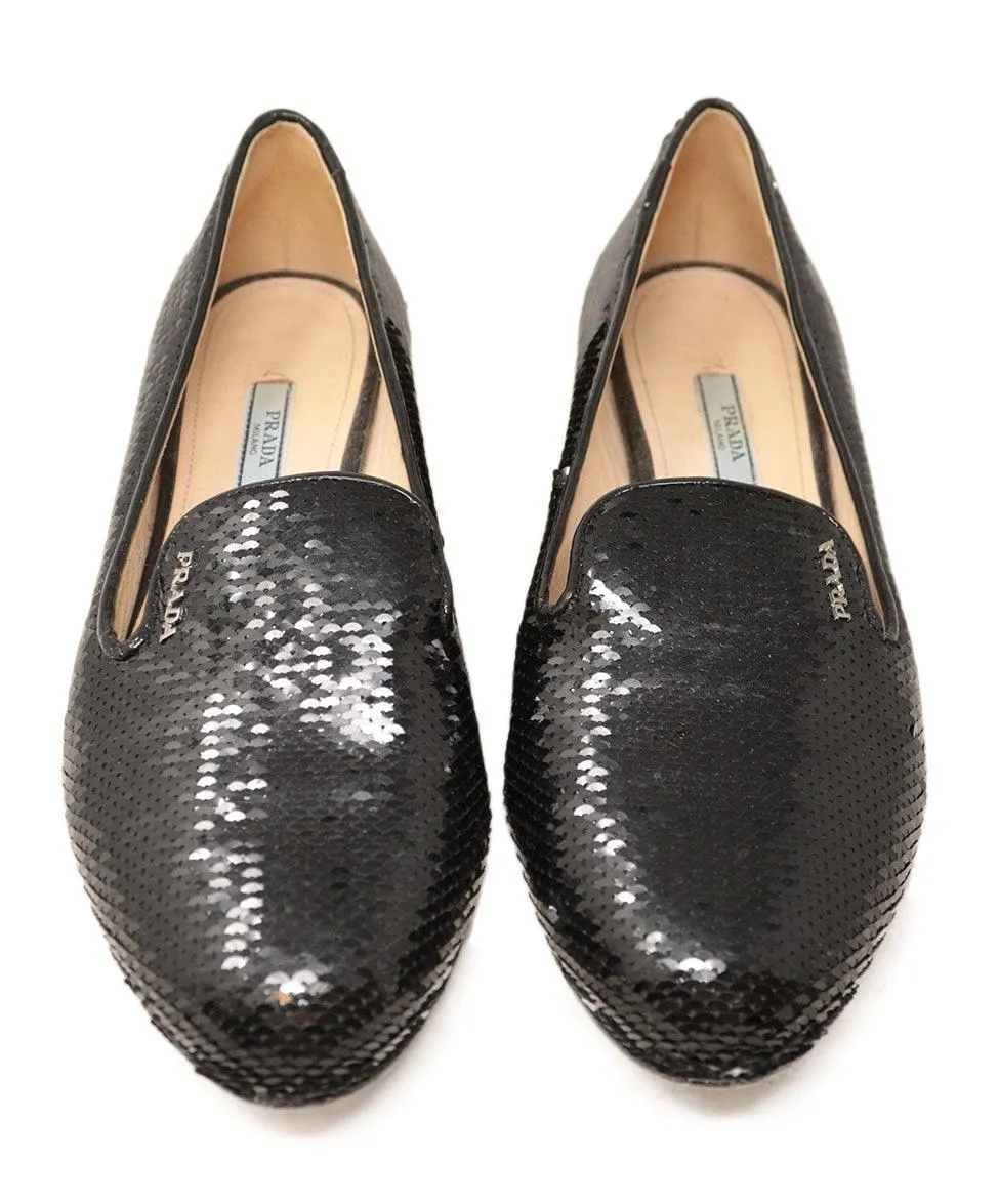 Prada Black Sequin Flats sz 8