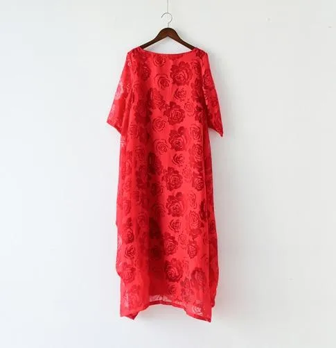 Red Floral Voile Maxi Dress