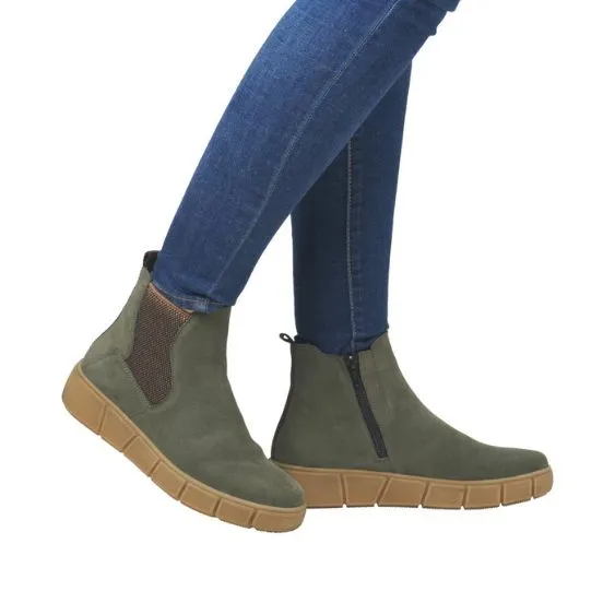 Remonte Suede Leather Ankle Boot in "Moor" Green
