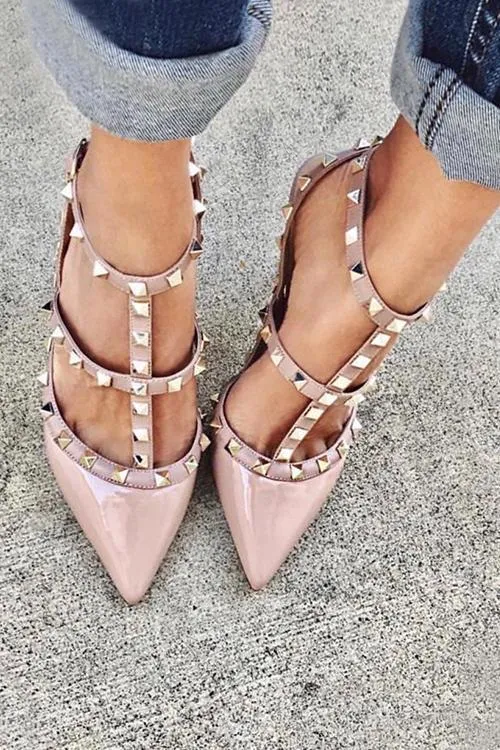 Rivet Pointed Toe High Heels Pump