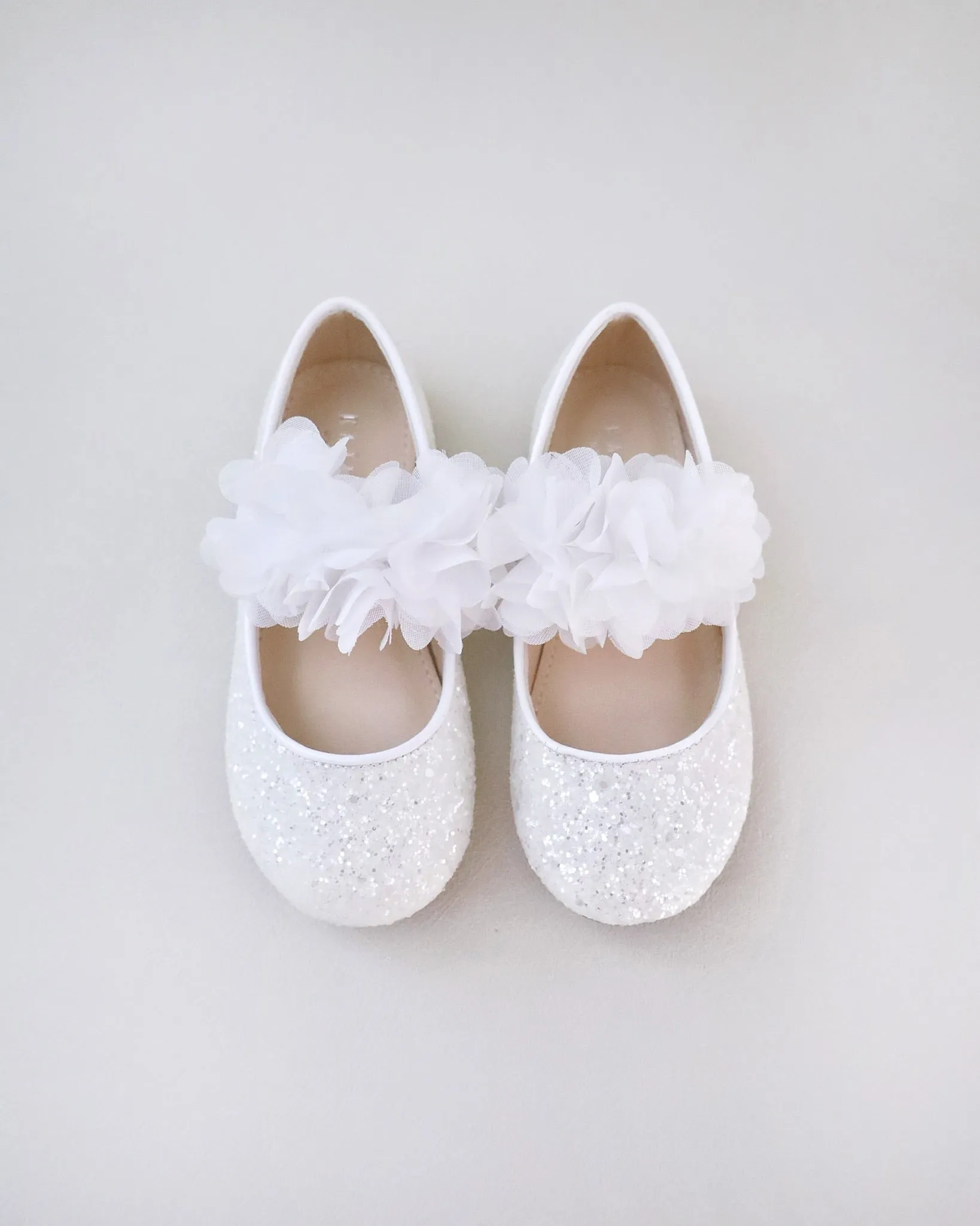Rock Glitter Mary Jane Flats with Chiffon Flowers