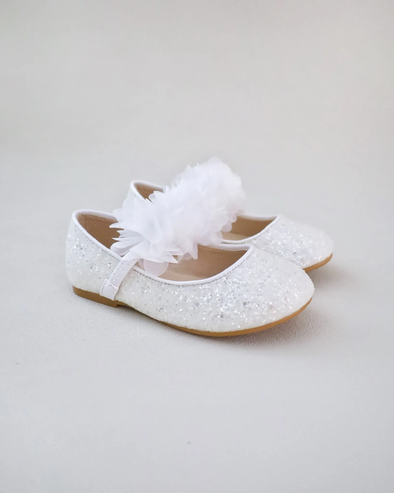 Rock Glitter Mary Jane Flats with Chiffon Flowers