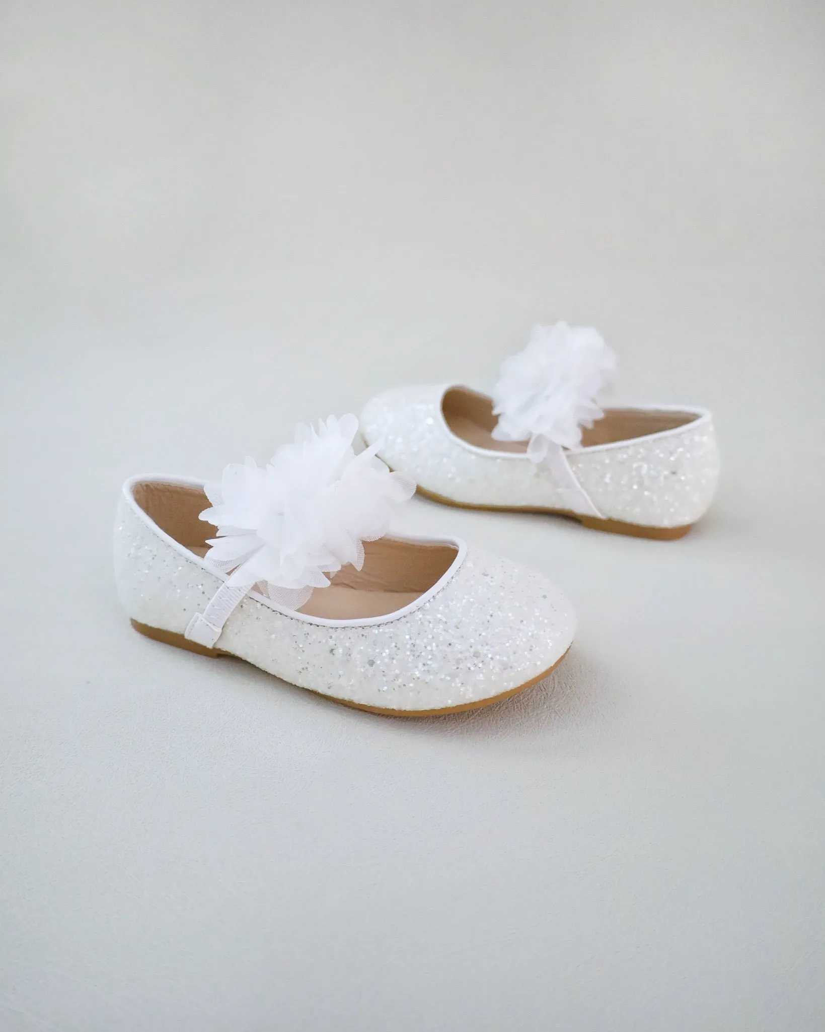 Rock Glitter Mary Jane Flats with Chiffon Flowers