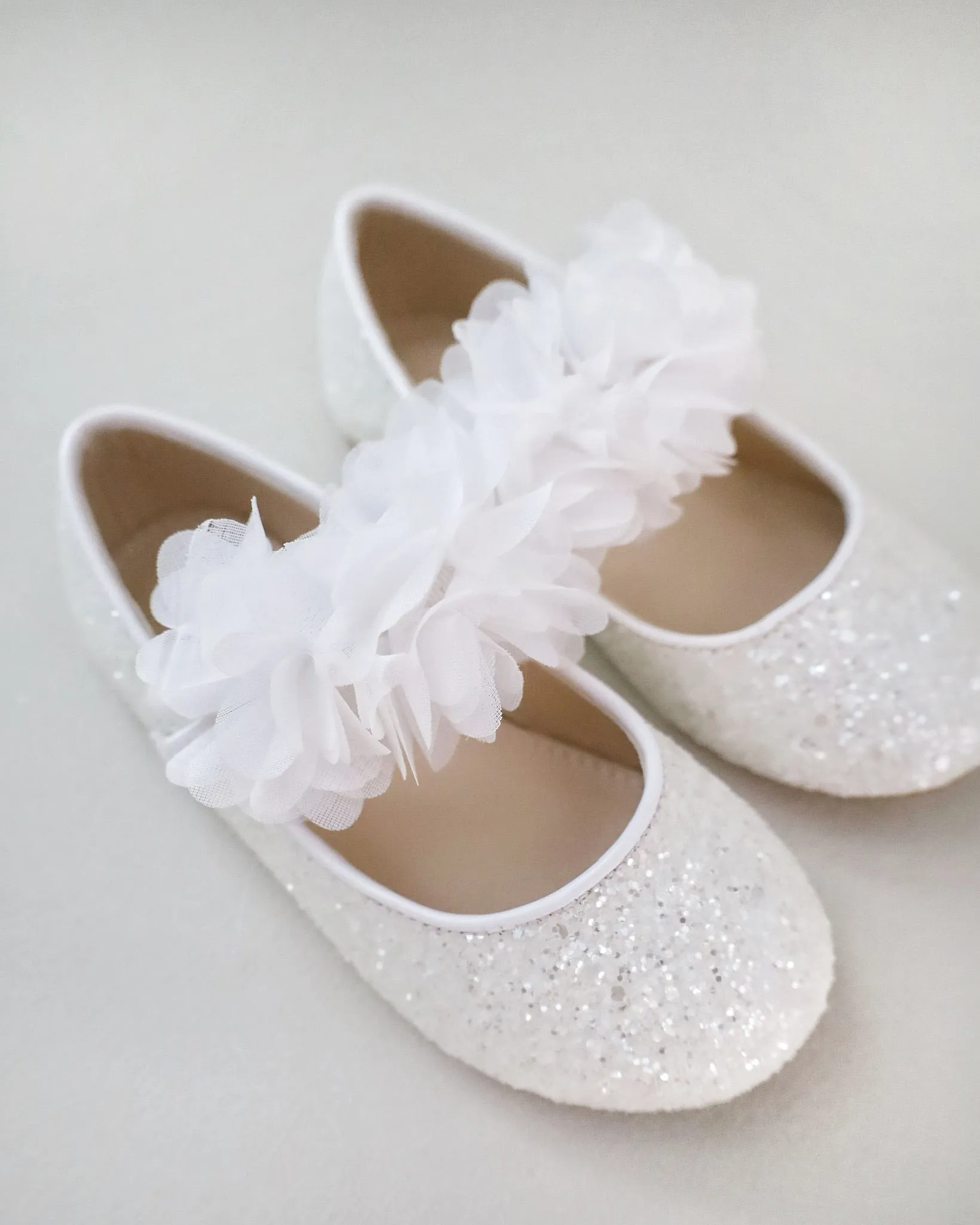 Rock Glitter Mary Jane Flats with Chiffon Flowers