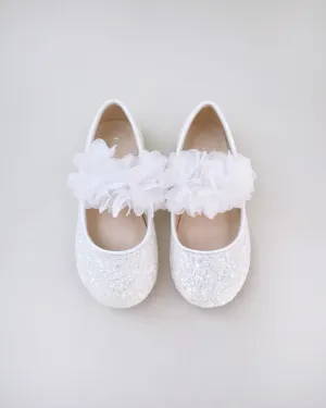 Rock Glitter Mary Jane Flats with Chiffon Flowers