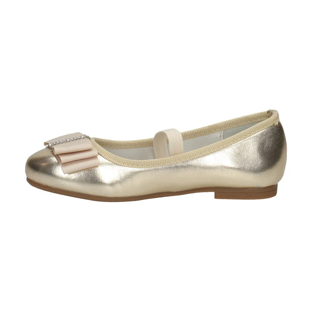 S. Barski Girls' Elegant Golden Flats with Bow | 1105-GO