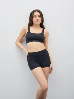Superstar Black Textured Seamfree High-Rise Boy Short Brief
