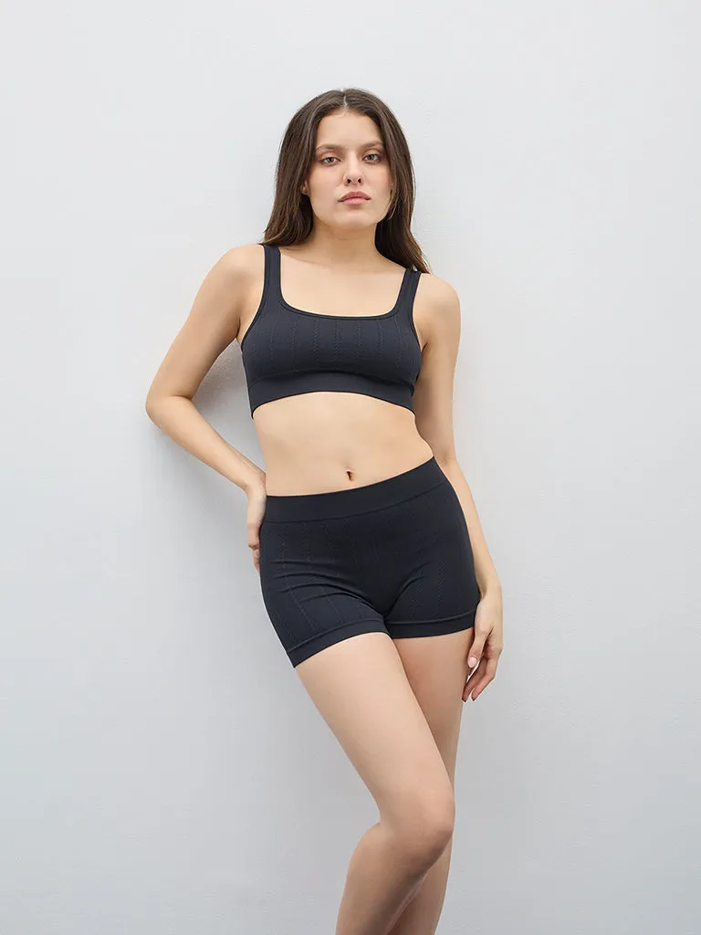 Superstar Black Textured Seamfree High-Rise Boy Short Brief