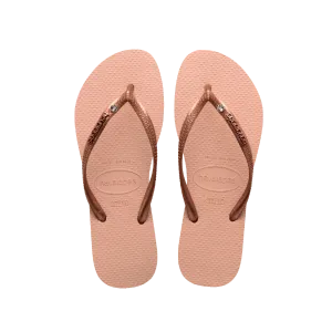 Swarovski Crystal Slim Metal Logo Flip Flops