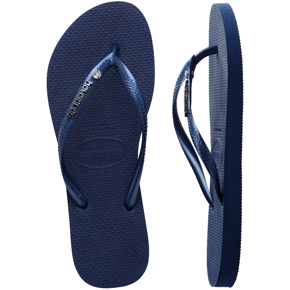 Swarovski Crystal Slim Metal Logo Flip Flops