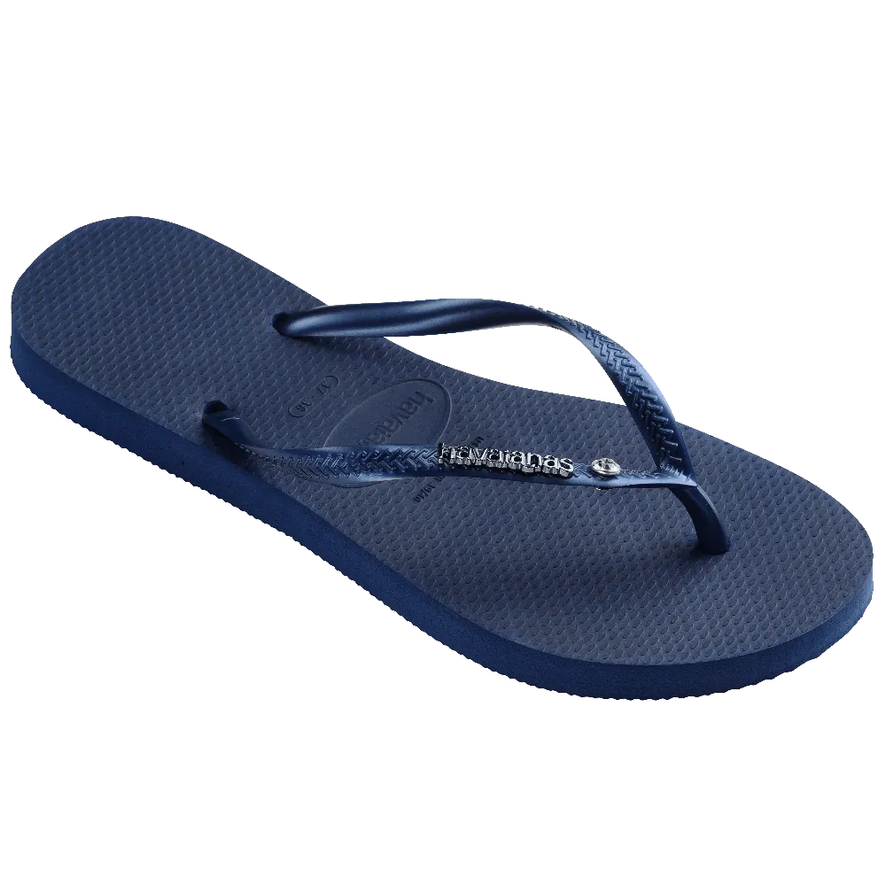 Swarovski Crystal Slim Metal Logo Flip Flops