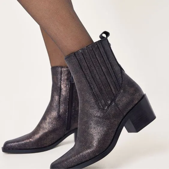 Tamaris Metallic Block Heeled Ankle Boot