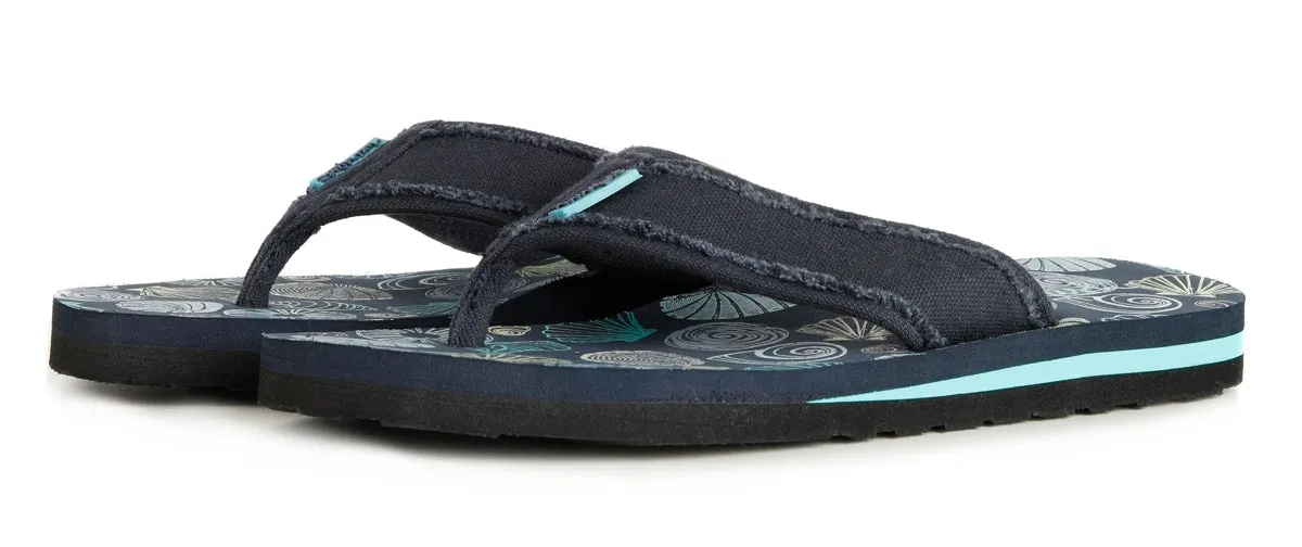 Weird Fish Womens Salcombe Fabric Strap Flip Flops - Ensign Blue