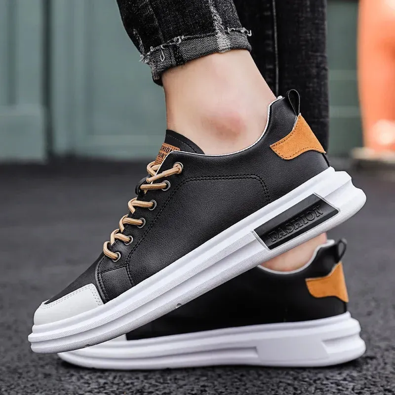 White men's sneakers with brown accents - Leon