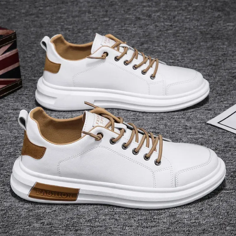 White men's sneakers with brown accents - Leon