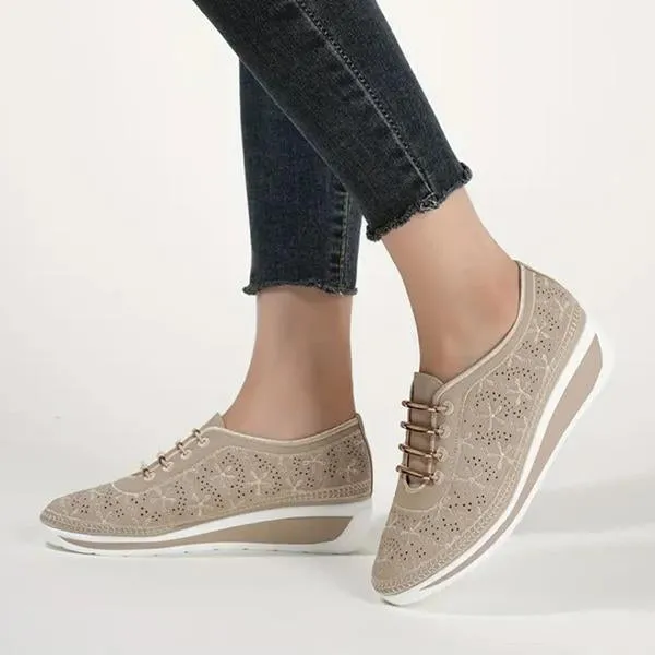 Women's Wedge Heel Hollow Lace Casual Sneakers 88554259S