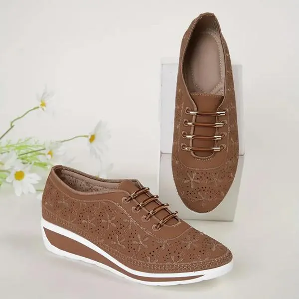 Women's Wedge Heel Hollow Lace Casual Sneakers 88554259S
