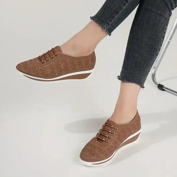 Women's Wedge Heel Hollow Lace Casual Sneakers 88554259S