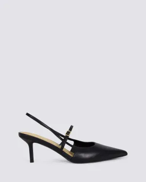 YORK SLINGBACK HEELS BLACK LEATHER