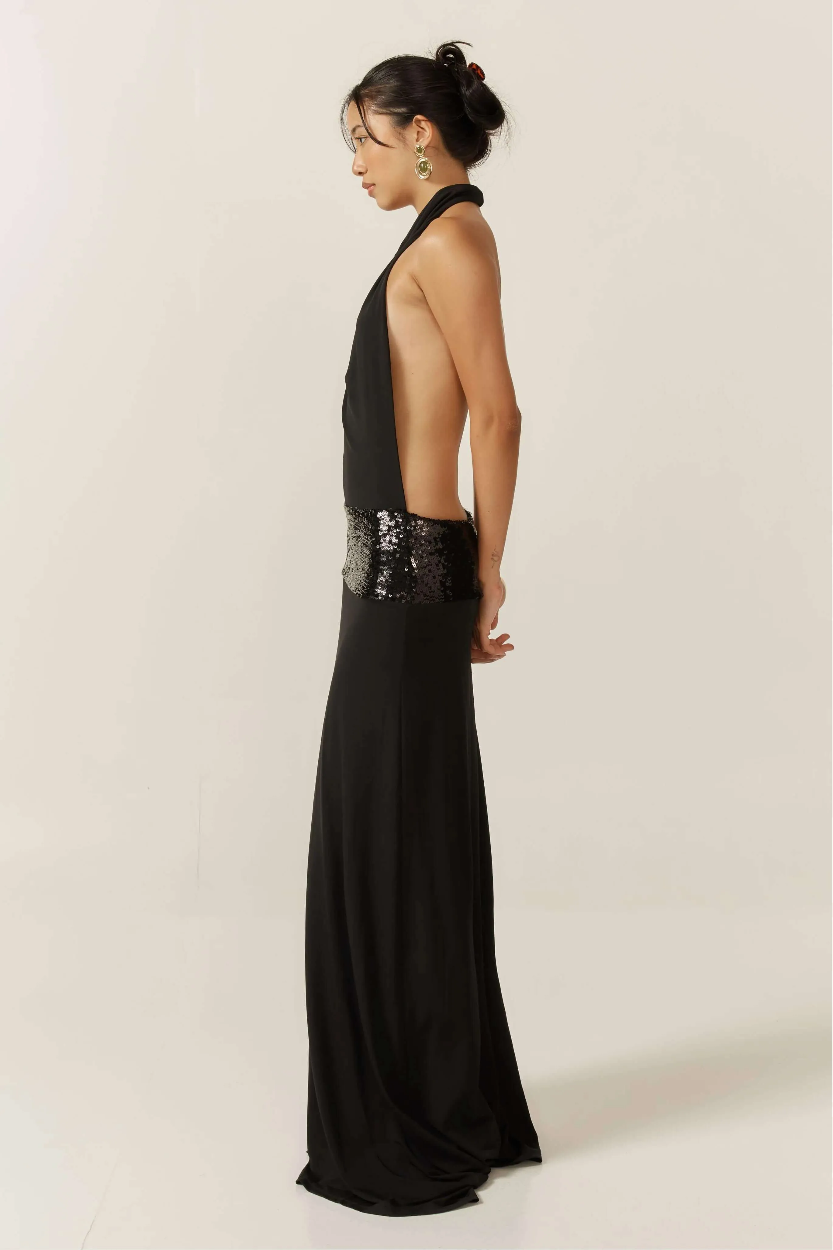 Zanetta – Draped cowl neckline – Halter evening gown